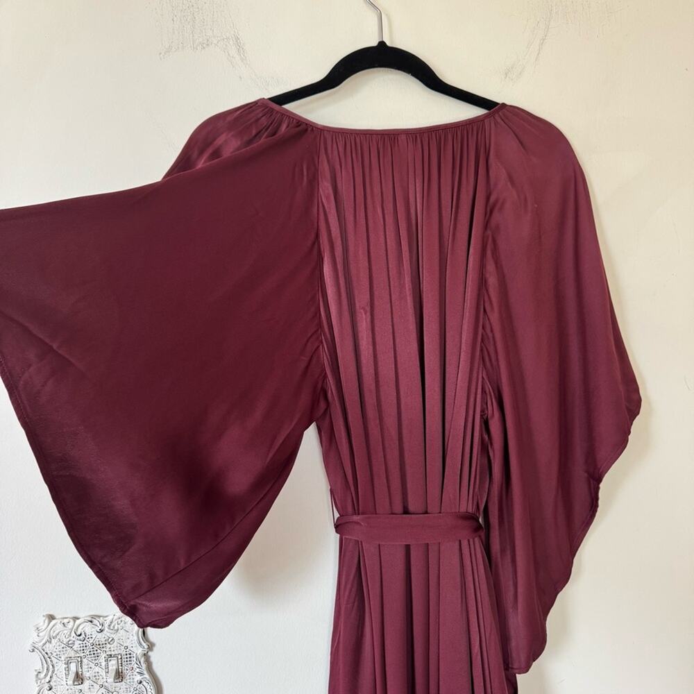 Anthropologie Cecile Wine Kimono Sleeve Satin Draped Maxi Dress Tie Waist S - Picture 9 of 13